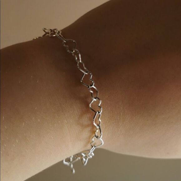 Girls 925 Sterling Silver Heart Chain Bracelet - Picture 1 of 6